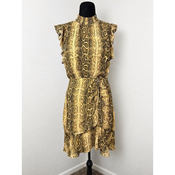 Sam Edelman Dresses & Skirts - Sam Edelman Snake Print Ruffle Dress Size 10 NWT Yellow Multi
